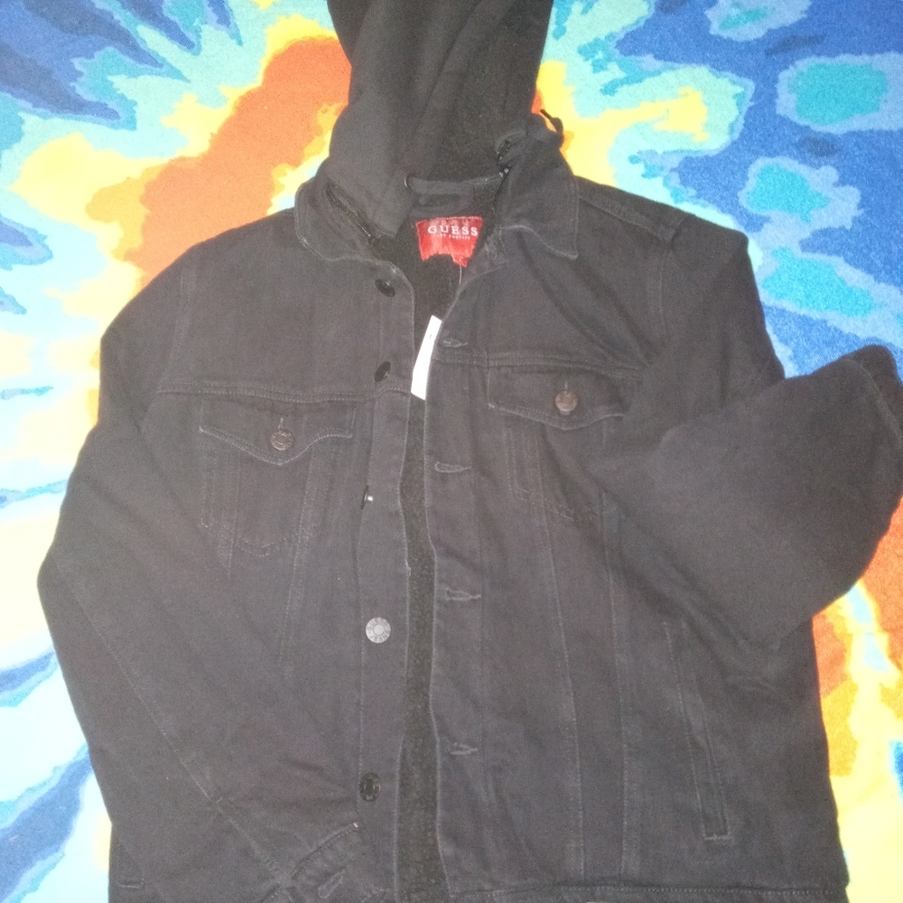 Guess denim "Sherpa" hooded coat